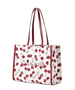 Maison de FLEUR チェリー柄ゴブランスクエアトートバッグ Red