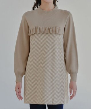 Tiaclasse L 【洗える】ジャカードフリルチュニック ベージュ