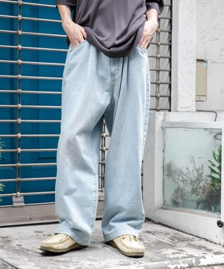  【ユニセックス着用ITEM/ウエストゴム/SMLサイズ展開】デニムルーズテーパードパンツ