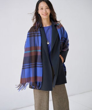 J.PRESS LADIES カシミヤチェック マフラー ブルー系