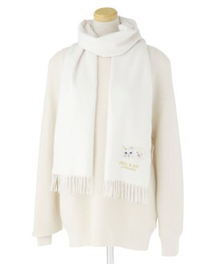 MOONBAT PAUL & JOE ACCESSOIRES ジプシー×クリザンテームワッペン付きムースタッチマフラー（パッケージ入り） オフホワイト