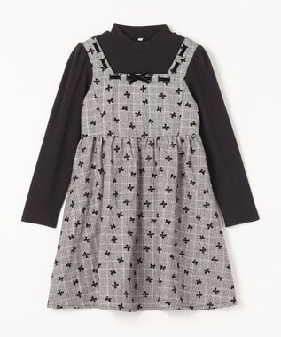 ANY KIDS チェック柄 ドッキング ワンピース ブラック