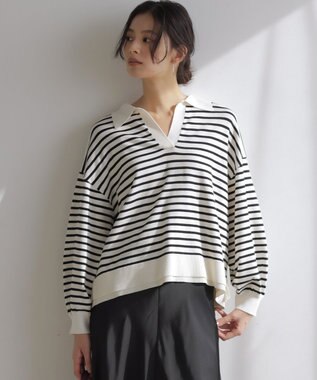 【加藤ローサさん着用】ポロ襟ストレッチニット