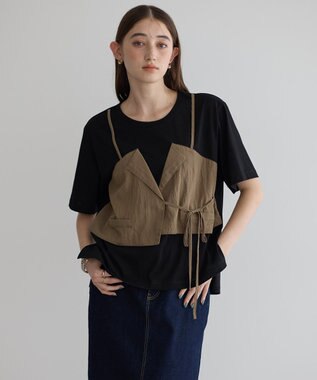 YECCA VECCA ビスチェレイヤード風デザインTee Black