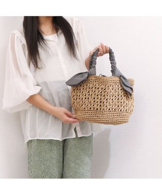 UNBILLION カシュカシュ cachecache / 下がりリボン柄編みトート GY