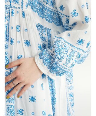 CRAFT STANDARD BOUTIQUE パネル柄ウエスト切り替えボリュームワンピース Blue