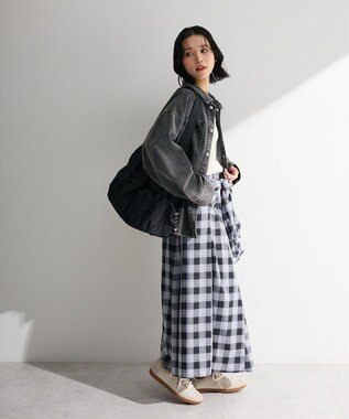 Green Parks イージーケアチェックボリュームスカート Black