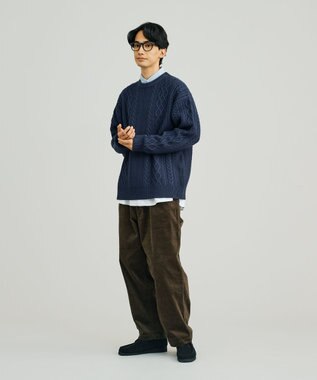 J.PRESS YORK STREET 【UNISEX】アランケーブル クルーニット ネイビー系