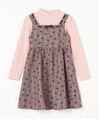 ANY KIDS チェック柄 ドッキング ワンピース ピンク