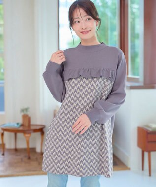 Tiaclasse L 【洗える】ジャカードフリルチュニック ラベンダー