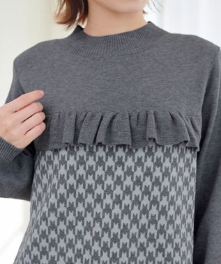 Tiaclasse L 【洗える】ジャカードフリルチュニック チャコールグレー