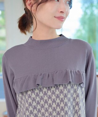 Tiaclasse L 【洗える】ジャカードフリルチュニック ラベンダー