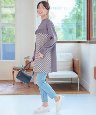 Tiaclasse L 【洗える】ジャカードフリルチュニック ラベンダー