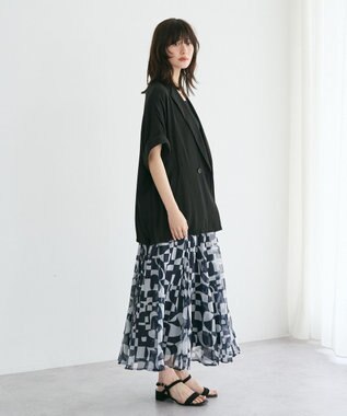 YECCA VECCA アート柄シアーロングスカート Black