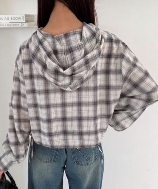 WEGO チェックショートフードシャツ ホワイトアイボリー