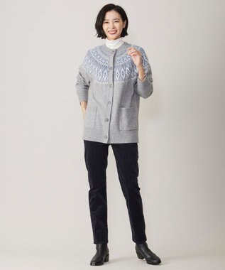 J.PRESS LADIES 【洗える】FAIR ISLE 求心編み カーディガン ライトグレー系