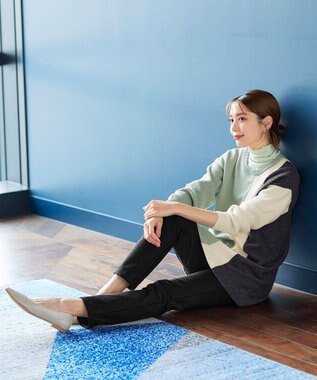 Tiaclasse 【洗える】配色ニットチュニック ミント