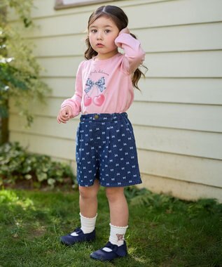 ANY KIDS ガーリーアート 長袖Tシャツ ピンク（リボン×サクランボ）