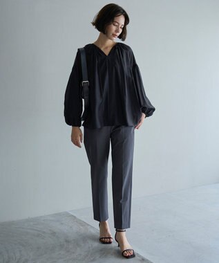 UNFILO シアーギャザーブラウス [NEW]ブラック