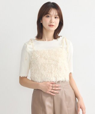 earth music&ecology ベロアリボンフェザービスチェ Ivory