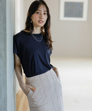 【接触冷感・UVカット・洗える】ハイストレッチスムースフレンチスリーブ カットソー