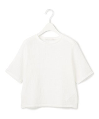 ICB 【洗える】 シャイニーサッカー クロップドトップス オフホワイト系