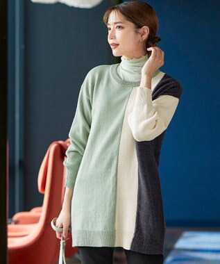 Tiaclasse 【洗える】配色ニットチュニック ミント