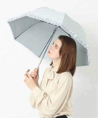 MOONBAT ランバン オン ブルー 晴雨兼用日傘 長傘 ドビー×フリル 遮光 遮熱 UV オリーブグレー