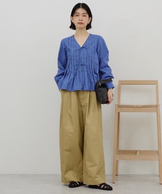 AMERICAN HOLIC 【イージーケア】ピンタックブラウス Blue