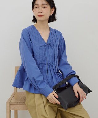 AMERICAN HOLIC 【イージーケア】ピンタックブラウス Blue