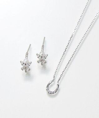 Phoebe 〈オンワード限定セット〉ロマンティックビジューバタフライフープピアス×リッチラインフォースシューネックレス　