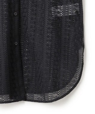 ICB 【洗える】 ストライプラッセルレース シャツ ブラック系