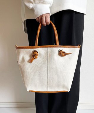 Hekhèr Le Style de Vie 【日本製 / 2WAY】コットンキャンバス×シュリンクレザー ノットハンドバッグ medium キャメル