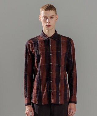 JOSEPH HOMME オーバーチェックジャガードストレッチ　レギュラーカラーシャツ ワイン系3