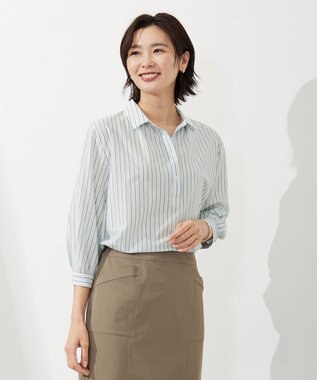 J.PRESS LADIES 【イージーケア】STRIPE JERSEY シャツ衿 カットソー ホワイト系1