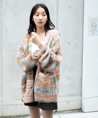 WEGO マルチボーダーブラッシュニットカーデ 柄1