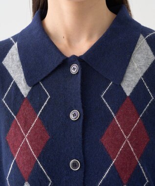 earth music&ecology 【予約】襟付きアーガイルニットカーディガン ネイビー