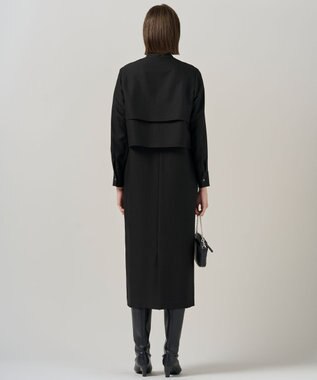 ICB 【洗える】ウールワッシャーツイル シャツドッキング ワンピース ブラック×ブラック