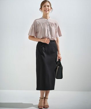 組曲 S 【WEB限定】ストライプジャガード タイトスカート ブラック系