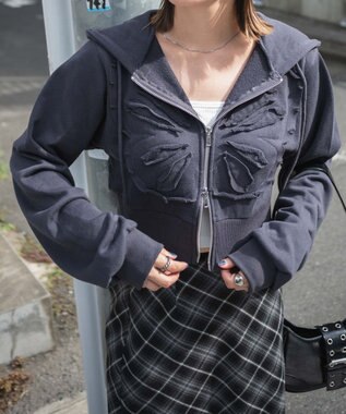 WEGO バタフライWジップショートパーカー ダークグレー