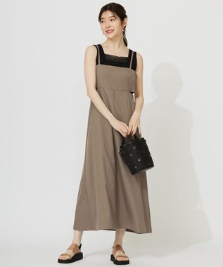 ANY SIS 【洗える】シアーコンビスクエアネック タンクトップ ブラック