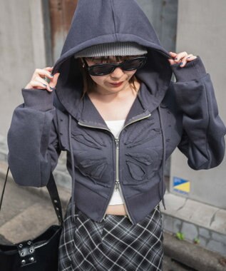 WEGO バタフライWジップショートパーカー ダークグレー