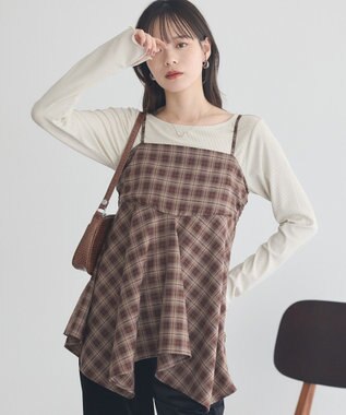 earth music&ecology イレヘムチェックキャミチュニック Check Brown