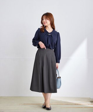 Tiaclasse L 【洗える】メランジツイルフレアスカート チャコールグレー