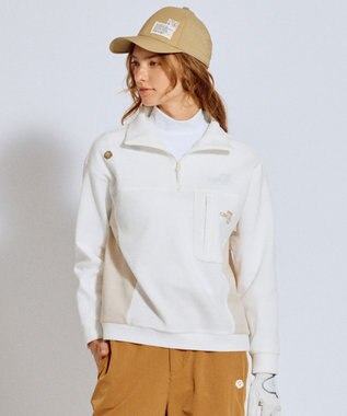 PW CIRCULUS 今が旬トップス！【ドライな肌触り / UV遮蔽率98.9% UVカット / ストレッチ】【WOMEN】ワッフルハーフジップ  ゴルフウェア レディース ホワイト系