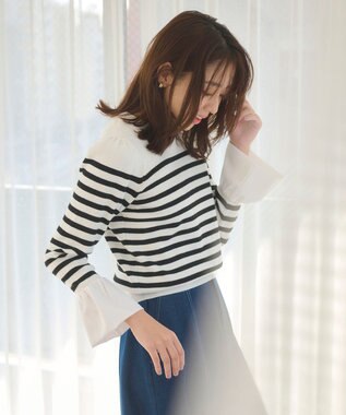 Feroux 【洗える】袖フレアニット プルオーバー ホワイト系1