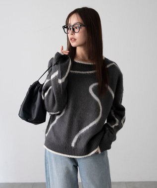 WEGO 【25年秋冬新作】ニュアンスライン配色プルオーバー ブラック中濃色