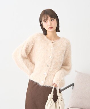 earth music&ecology クルーネックシャギーカーディガン ライトベージュ