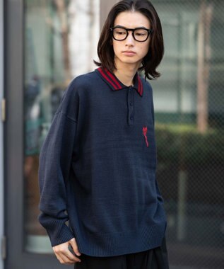 WEGO ラインポロニットプルオーバー ネイビー