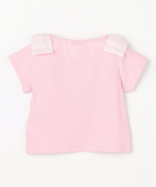ANY KIDS 【綿100%】肩リボン×ラインストーンロゴ 半袖Tシャツ ピンク